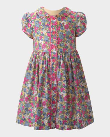 Rachel Riley Girl's Peony Floral-Print Collared Dress, Size 2-10
