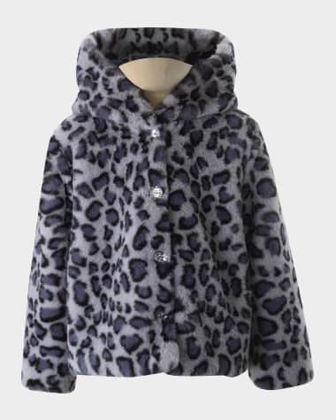 Rachel Riley Girl's Leopard-Print Faux Fur Jacket, Size 3-14