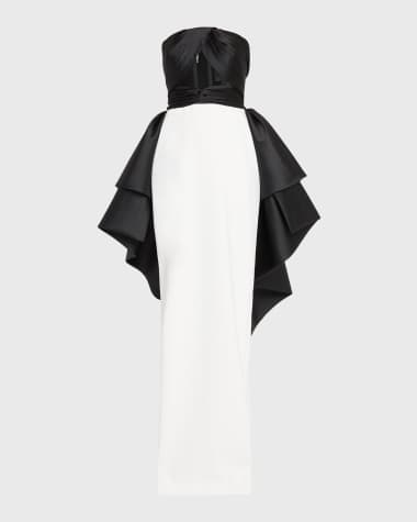 Pamella Roland Draped Mikado Strapless Tulle-Corset Crepe Gown