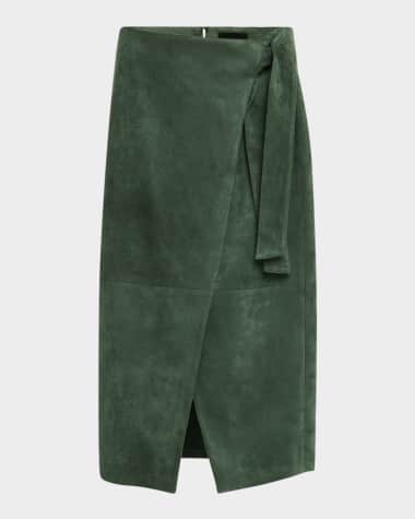 Elie Tahari The Danica Faux Suede Midi Wrap Skirt