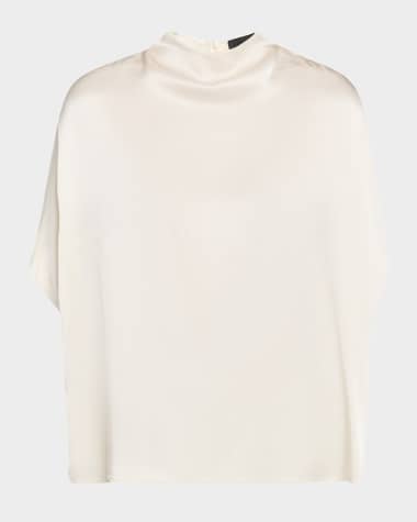 LAPOINTE Mock-Neck Satin Cape T-Shirt