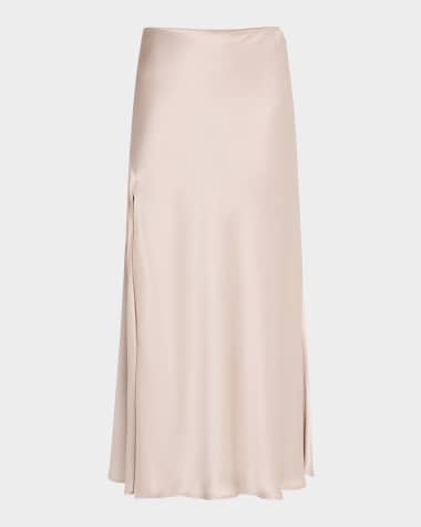LAPOINTE Satin Bias Slit Midi Skirt