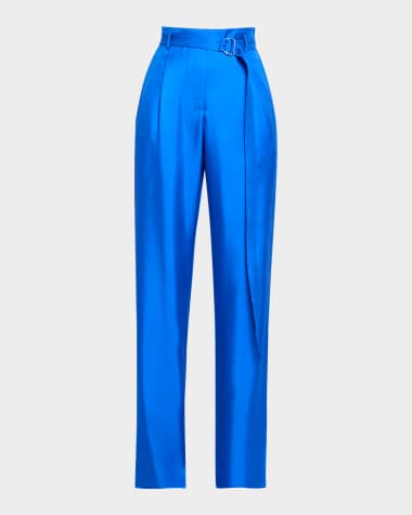 LAPOINTE Silky Twill Belted Straight-Leg Pants