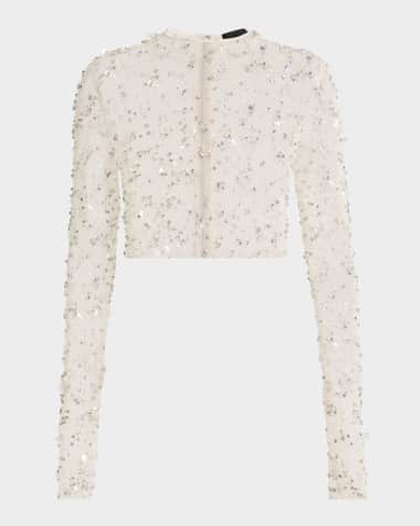 LAPOINTE Embellished Mesh Crop Top