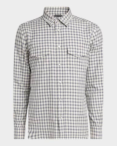 TOM FORD Men's Grid Check Snap-Front Western Shirt