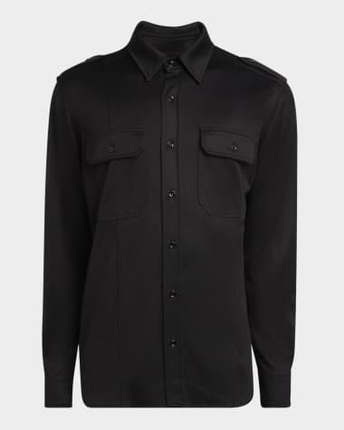 TOM FORD Men's Silk-Blend Military Shirt