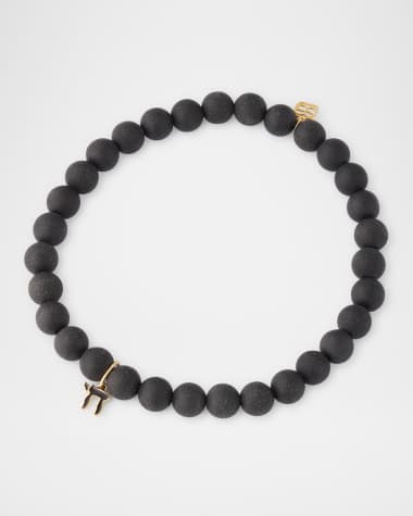 Sydney Evan Men's Black Onyx Beaded Bracelet with 14K Gold Enamel Chai Charm