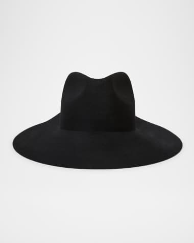Max Mara Zama Wool Wide Brim Fedora W/ Gold Logo Hardware
