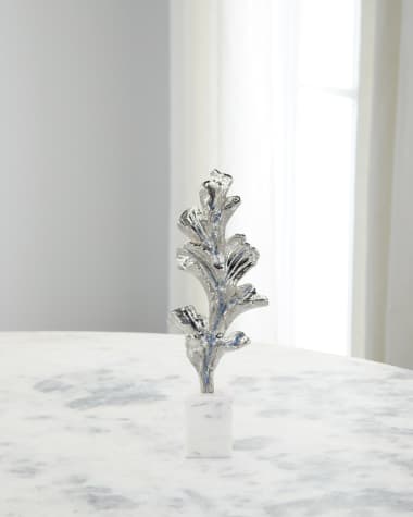 John-Richard Collection Gleaming Leaf Sculpture on Marble Base, Medium