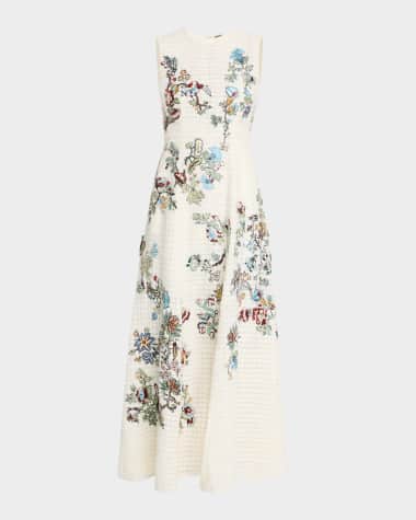 Adam Lippes Eloise Embroidered Basketweave Tweed Maxi Dress
