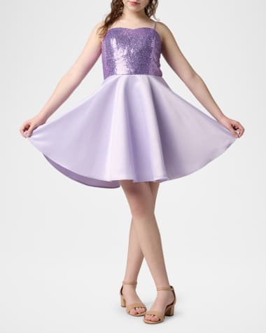 Un Deux Trois Girl's Sequin & Satin Combo Dress, Size 7-16