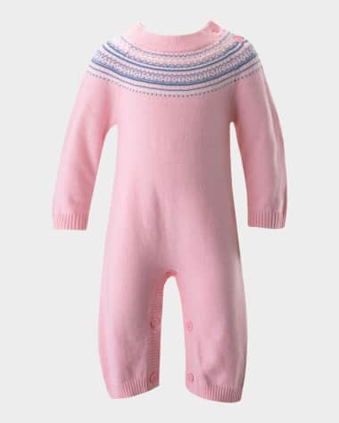 Rachel Riley Girl's Fairisle-Trim Knit Playsuit, Size 3M-24M