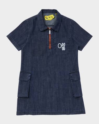Off-White Girl's Script Type Graphic Logo Denim Mini Dress, Size 4-12