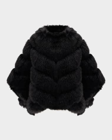 Theia Chevron Fox-Like Faux Fur Cape