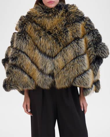 Theia Chevron Fox-Like Faux Fur Cape