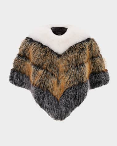 Theia Multicolor Chevron Fox-Like Faux Fur Cape
