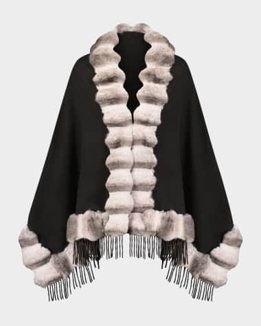 Theia Cashmere Blend Cape W/ Chinchilla-Like Trim