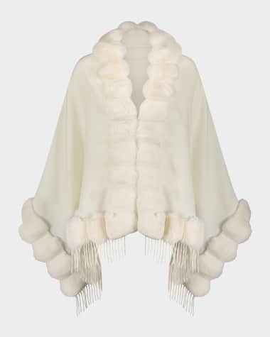 Theia Cashmere Blend Cape W/ Chinchilla-Like Trim
