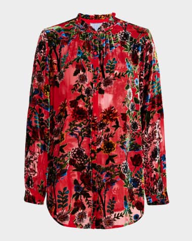 Johnny Was Yoella Floral Burnout Button-Down Tunic
