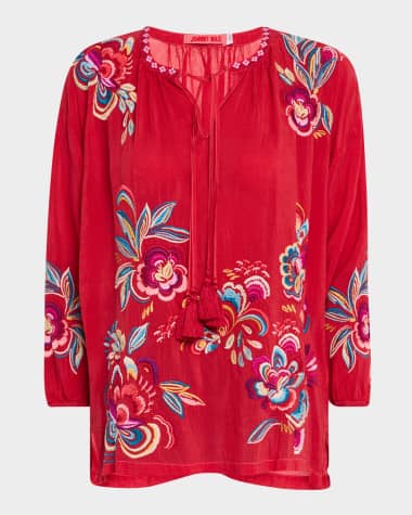 Johnny Was Zadonia Floral-Embroidered Blouse