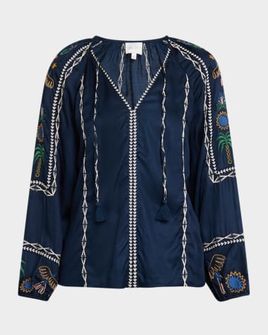 Johnny Was Raelyn Embroidered Silk Blouse