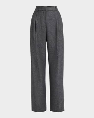 ARGENT Pleated Wide-Leg Textured Wool Trousers