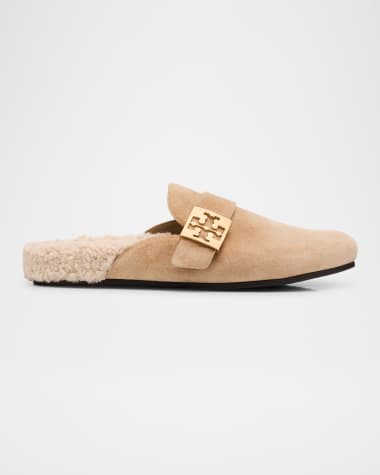 Tory Burch Mellow Suede Shearling Buckle Loafer Mules