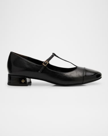 Tory Burch Mixed Leather T-Strap Ballerina Flats