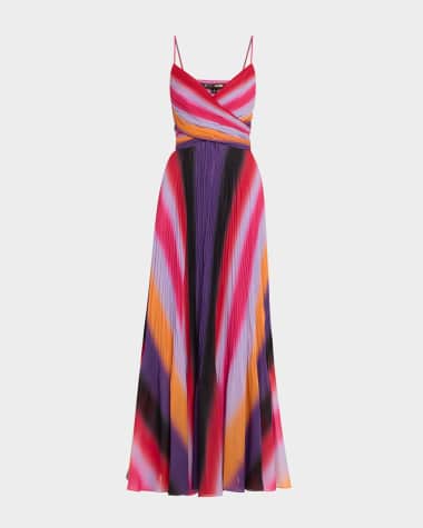 Kobi Halperin Jules Pleated Ombre Striped Maxi Dress