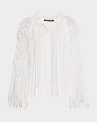 Kobi Halperin Poppi Tie-Neck Fringe Chiffon Blouse