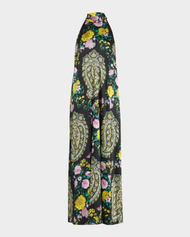 Kobi Halperin Genesis Neck-Tie Paisley Maxi Halter Dress