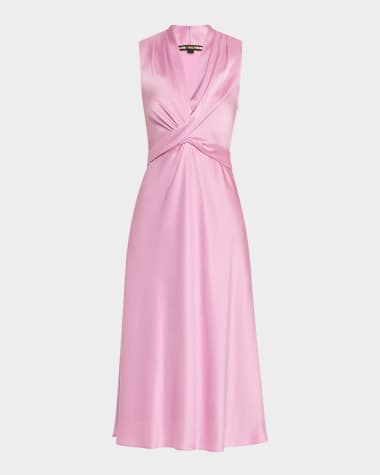 Kobi Halperin Jane Sleeveless Crossover Sateen Midi Dress