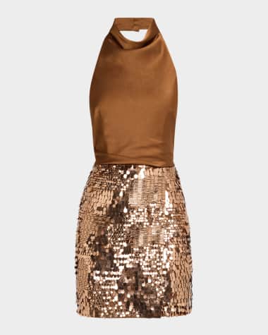 Liv Foster Sequin Combo Halter Mini Dress