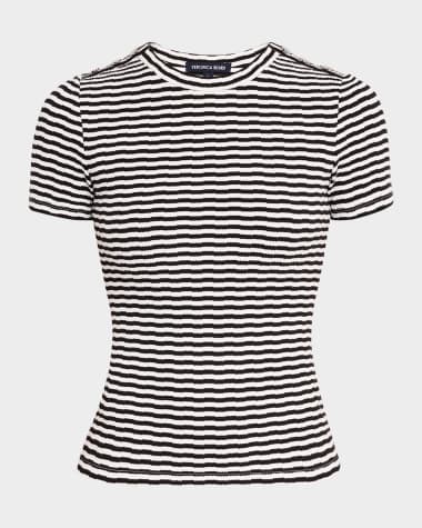 Veronica Beard Draya Short-Sleeve Stripe Button Tee