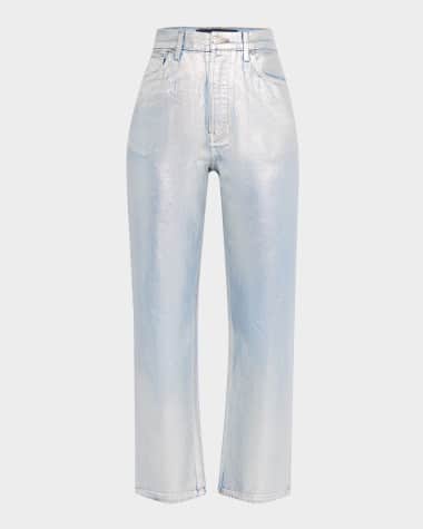 Veronica Beard Daniela High-Rise Ankle Straight Metallic Jeans