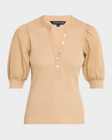 Veronica Beard Coralee Puff Sleeve Button-Front Top
