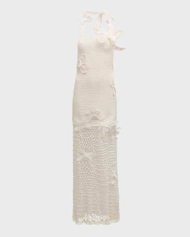 Oscar de la Renta Orchid Crochet Maxi Halter Dress