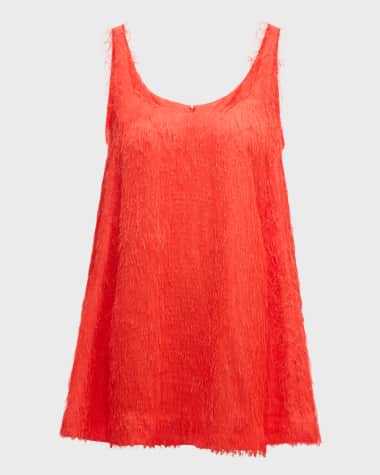 Oscar de la Renta Scoop-Neck Sleeveless Fringe Fil Coupe Mini Dress