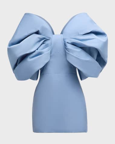 Oscar de la Renta Draped Bow-Sleeve Mini Dress With Train