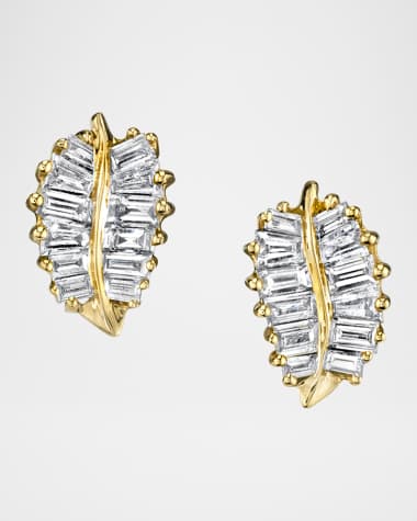 Anita Ko 18K Yellow Gold Small Diamond Palm Leaf Stud Earrings