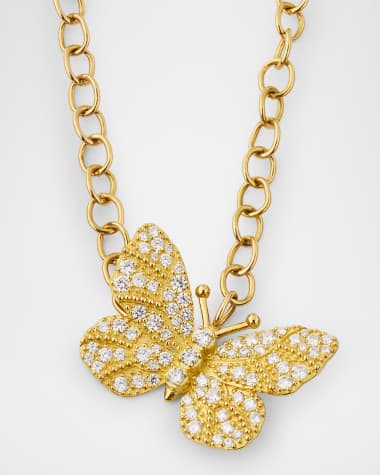 Tanya Farah 18K Yellow Gold Medium Diamond Butterfly Necklace