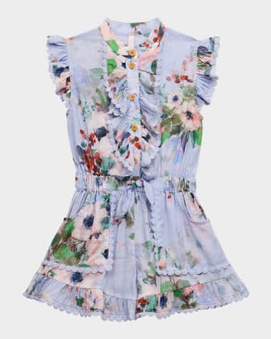 Zimmermann Girl's Everley Frill Floral-Print Playsuit, Size 1-12