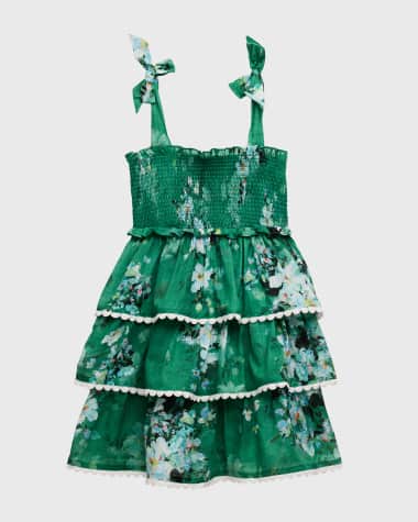 Zimmermann Girl's Everley Floral-Print Smocked Dress, Size 1-12