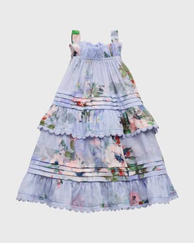 Zimmermann Girl's Everley Tiered Floral-Print Top, Size 1-12