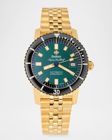 ZODIAC Limited Edition Men's Compression Diver Automatic 18K Gold-Plated Bracelet Watch Gift Set, 40mm