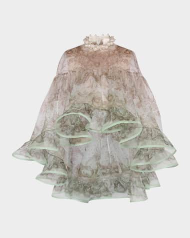 Zimmermann Crushed Embellished Ruffle Blouse
