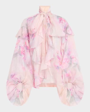 Zimmermann Crush Tie Neck Ruffle Blouse