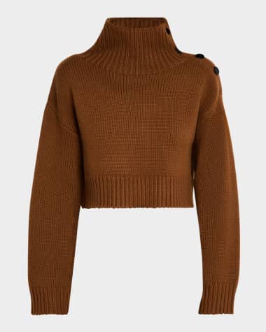 Yves Salomon Buttoned Wool-Cashmere Turtleneck Sweater
