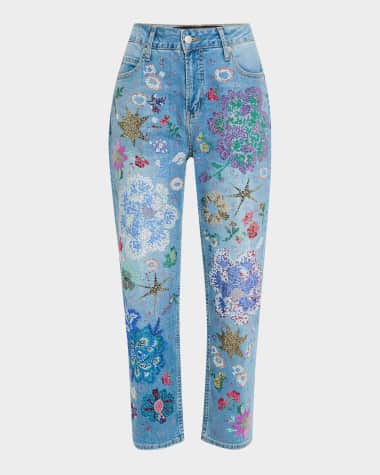 Libertine Luxe Bouquet Straight-Leg Ankle Boyfriend Jeans