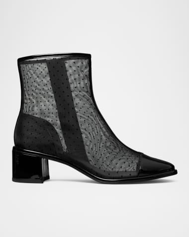 Tory Burch Polka-Dot Mesh Cap-Toe Ankle Boots